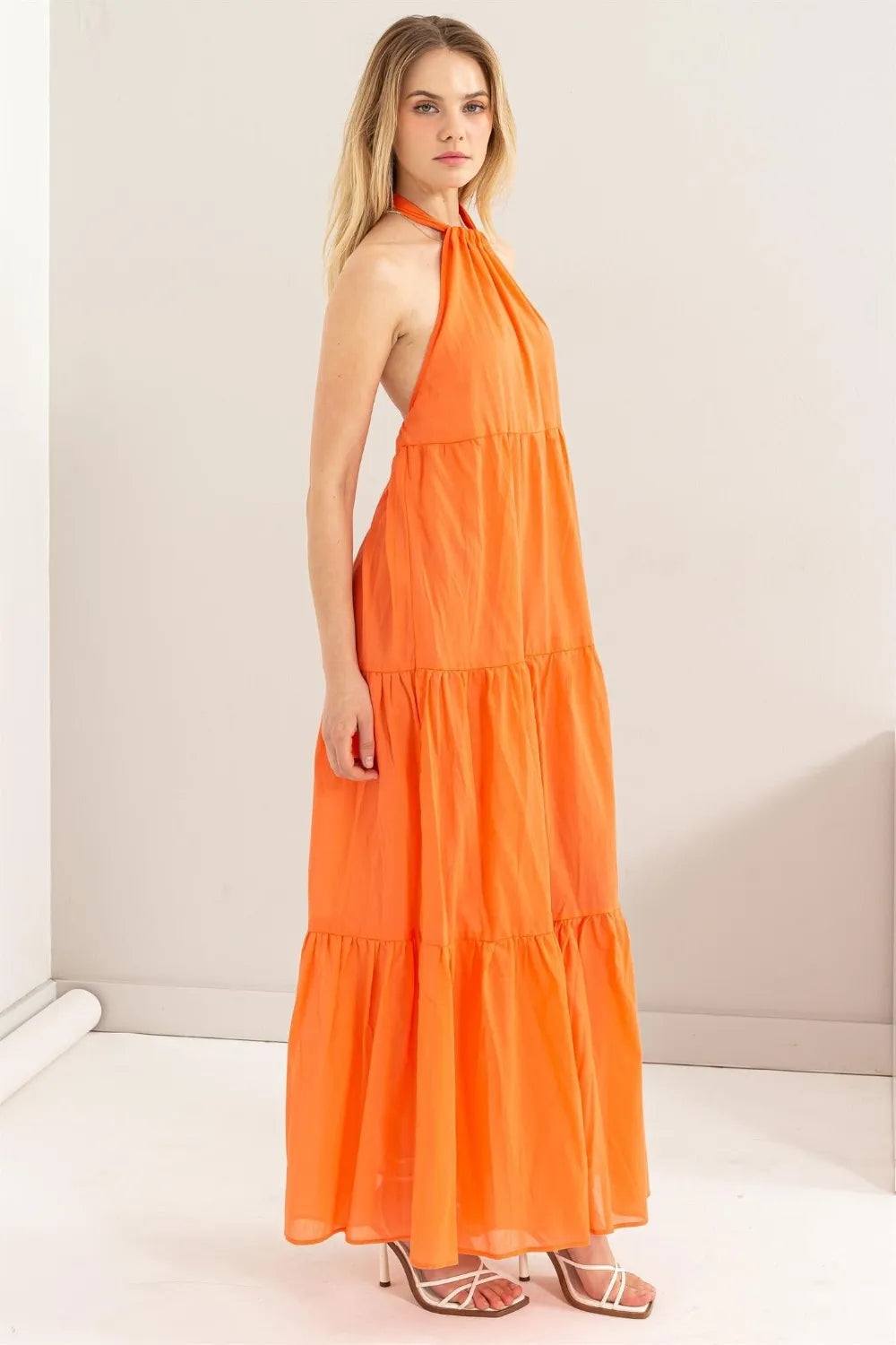 HYFVE Halter Neck Cover Up Maxi Dress in orange