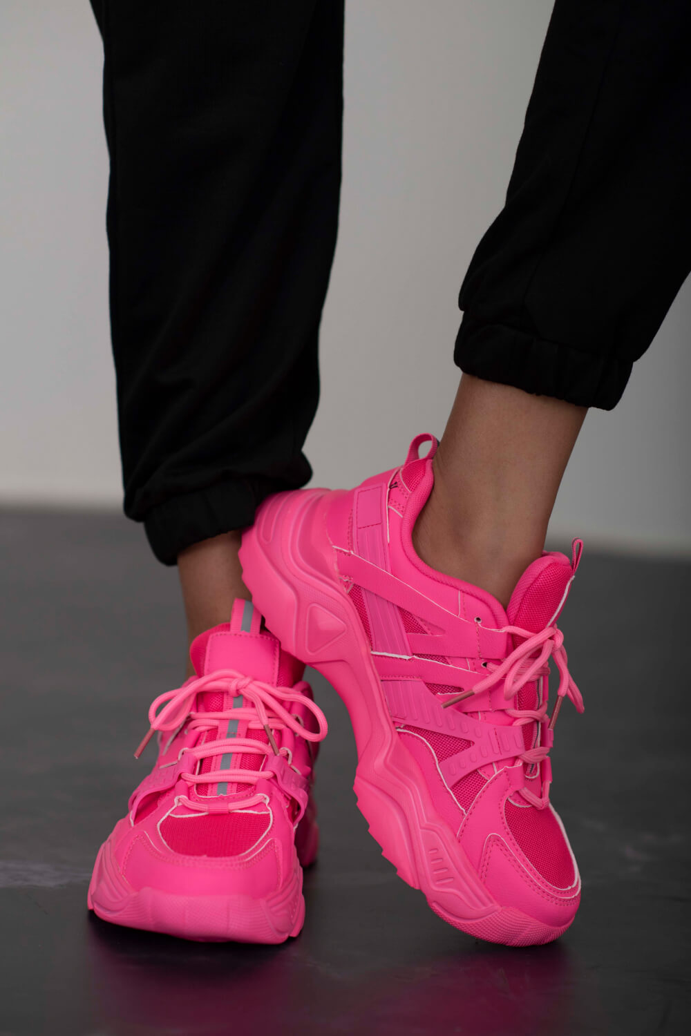 Running Late Chunky Sole Sneakers in Hot Pink