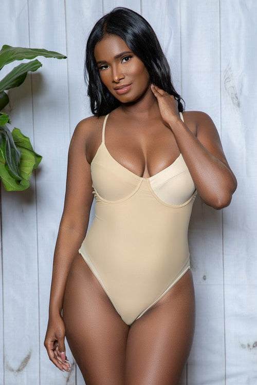 Charlotte Swimsuit in nude with thin straps and underwire cups