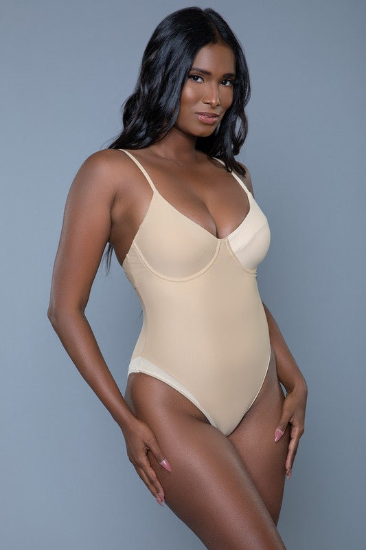 Charlotte Swimsuit in nude with sheer side panels