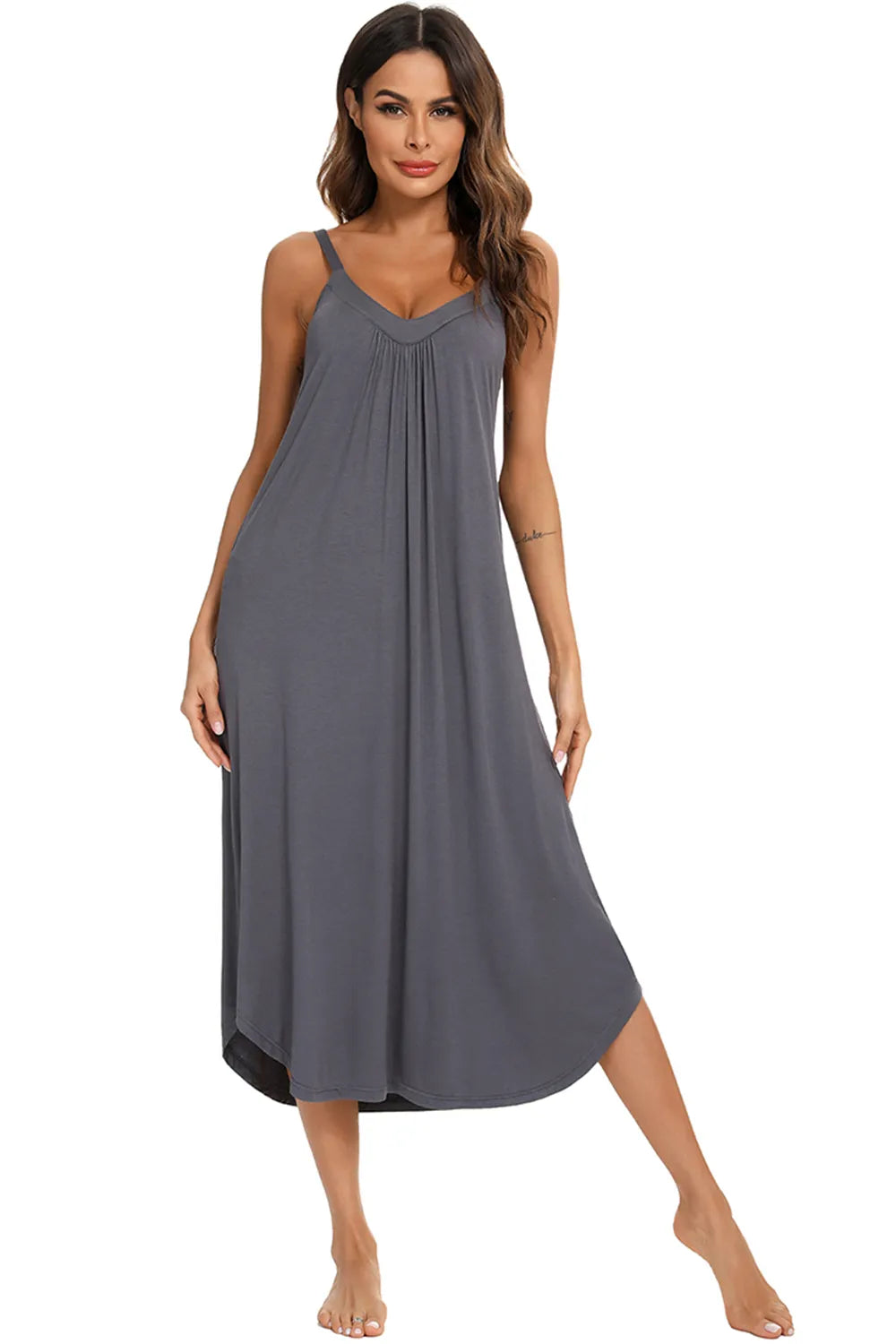 V-Neck Midi Lounge Dress in charcoal grey