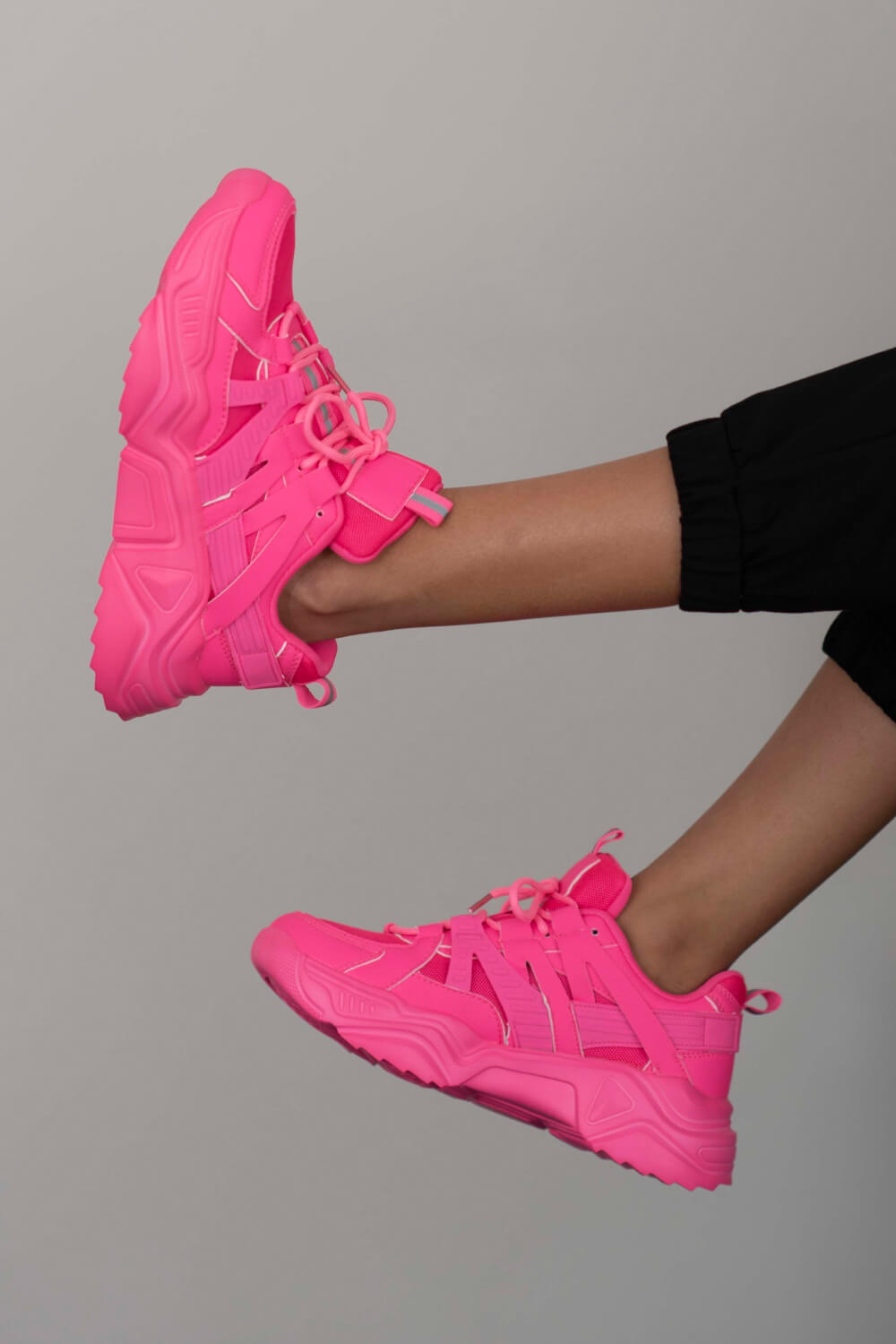 Running Late Chunky Sole Sneakers in Hot Pink