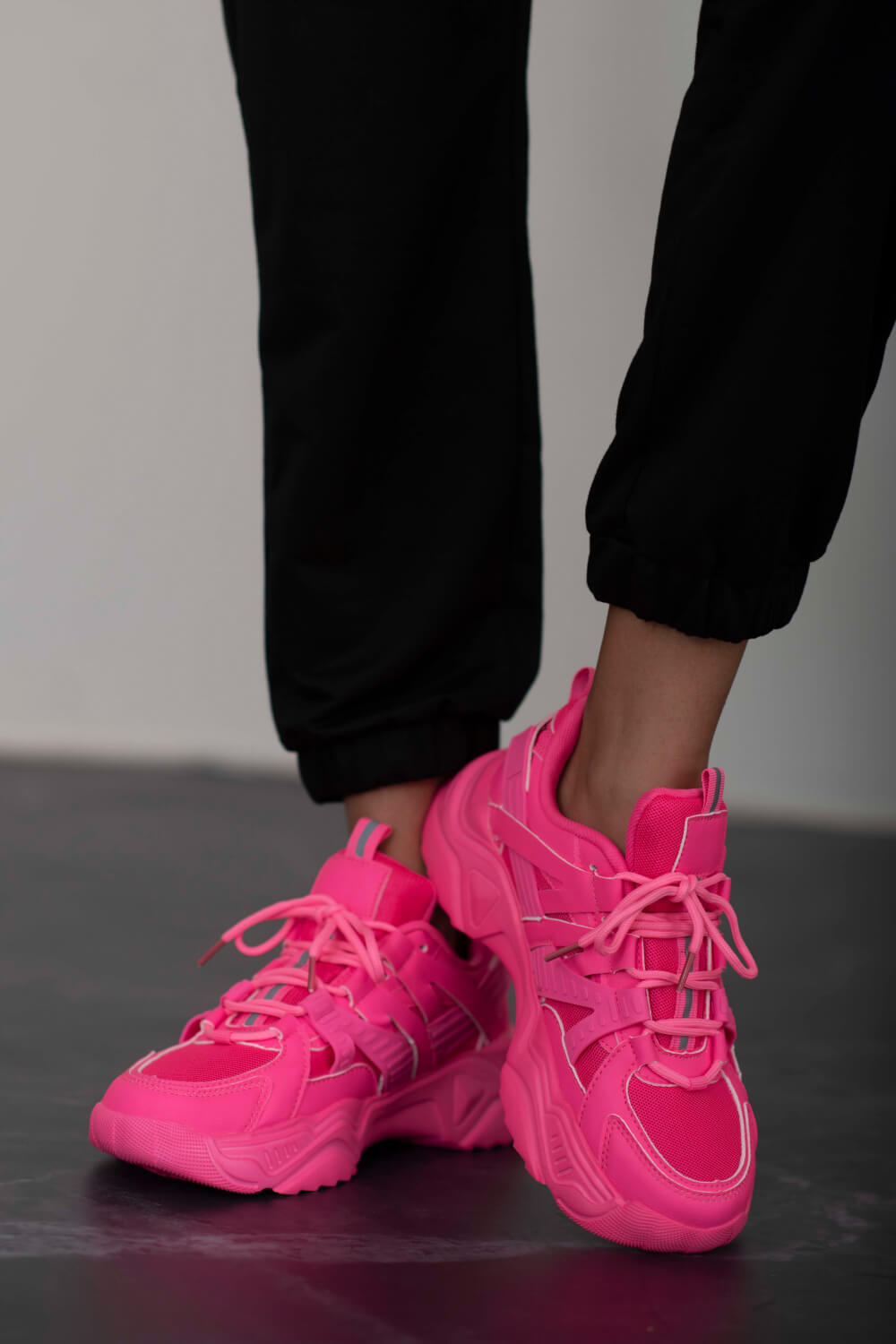 Running Late Chunky Sole Sneakers in Hot Pink