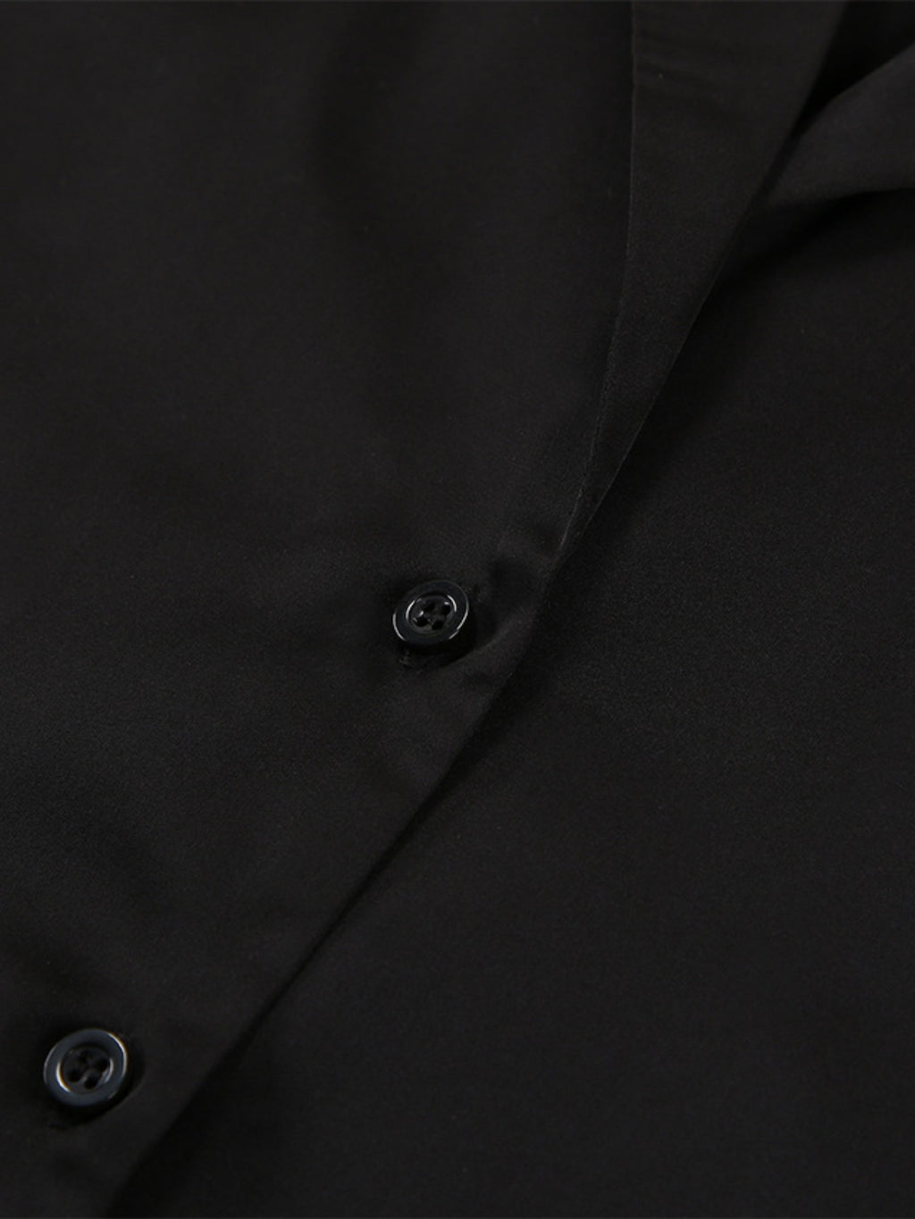 Close up of black button on black Long Sleeve Top and Wide Leg Pants Lounge Set