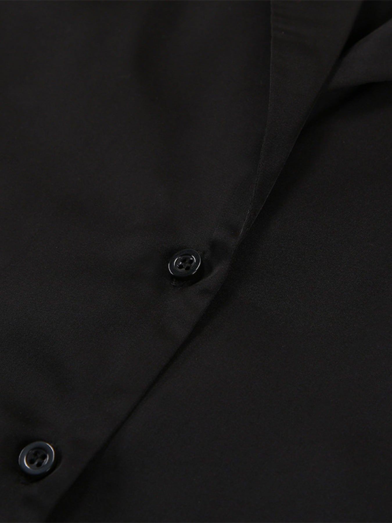 Close up of black button on black Long Sleeve Top and Wide Leg Pants Lounge Set