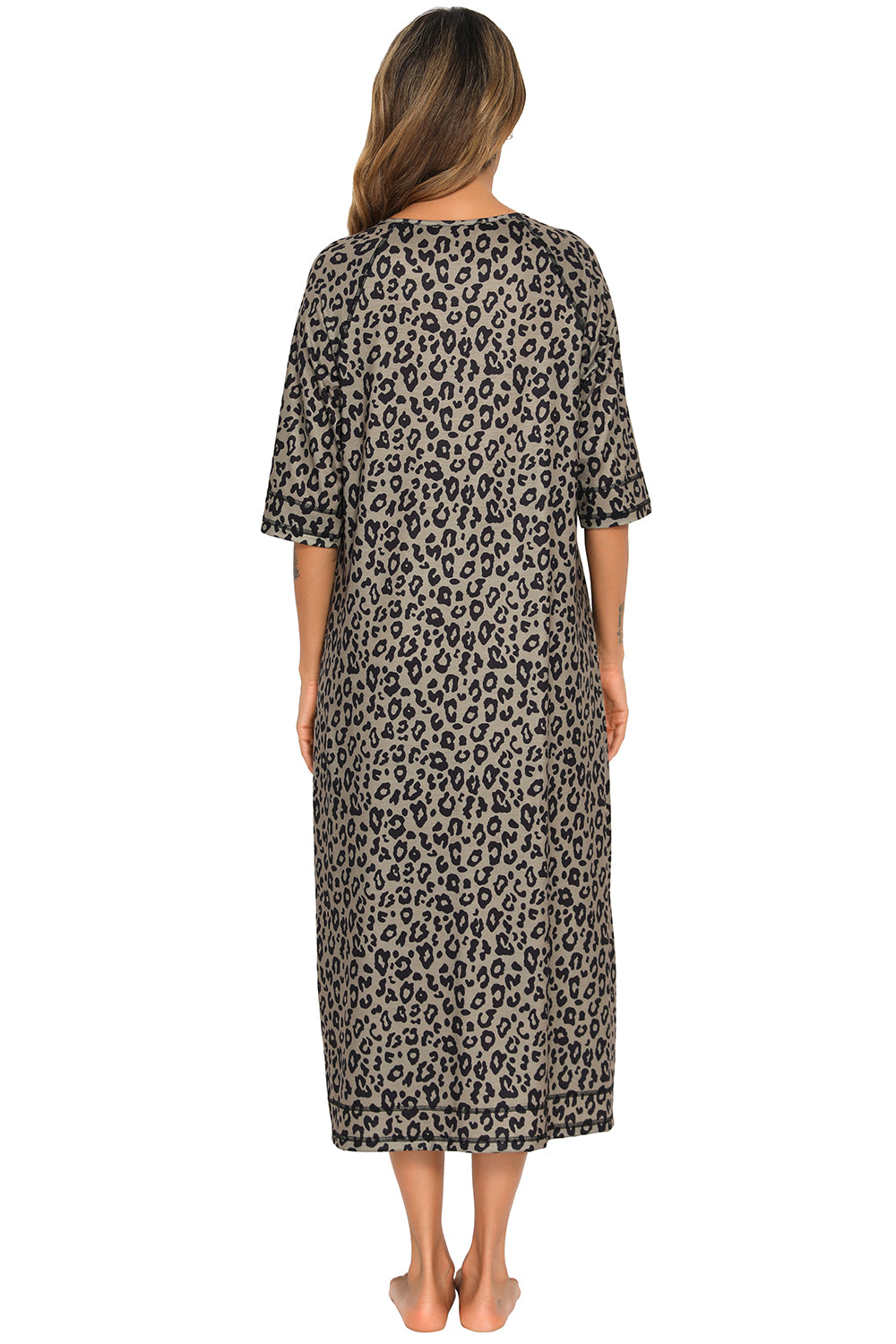 Printed Slit Night Dress with Pockets, back view
