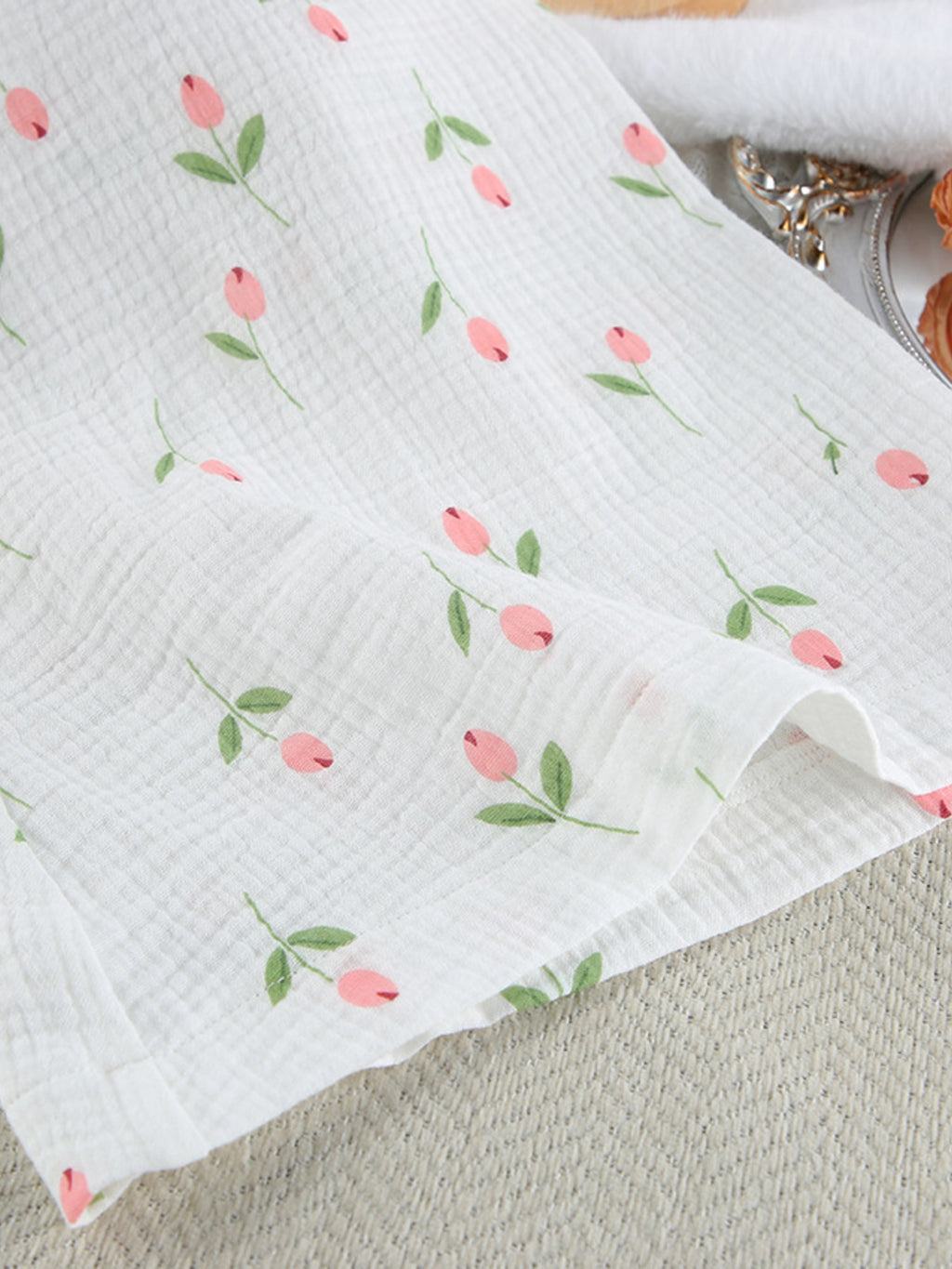 Floral Print Lightweight Lounge Nightgown fabric with pink tulip pattern