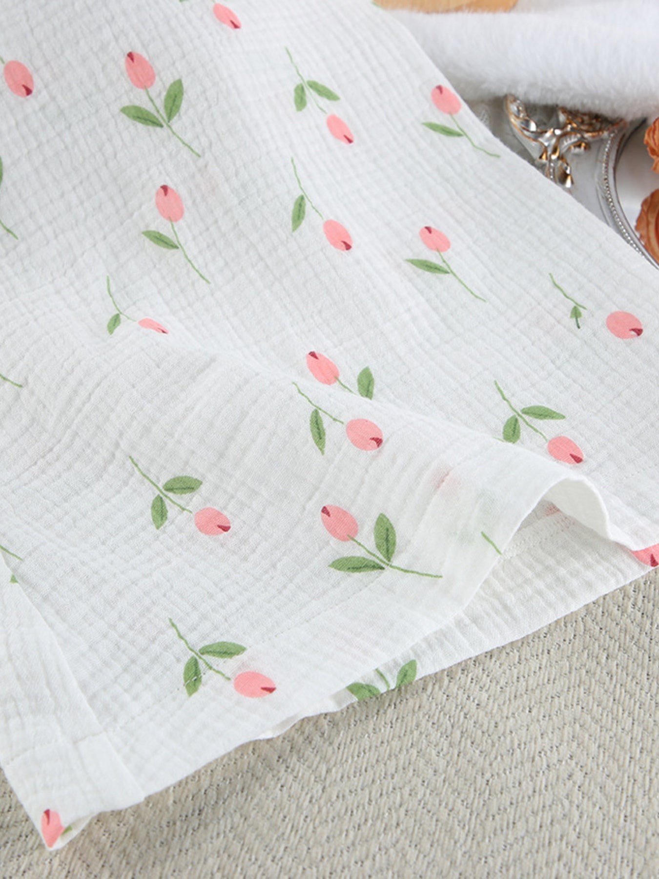 Floral Print Lightweight Lounge Nightgown fabric with pink tulip pattern