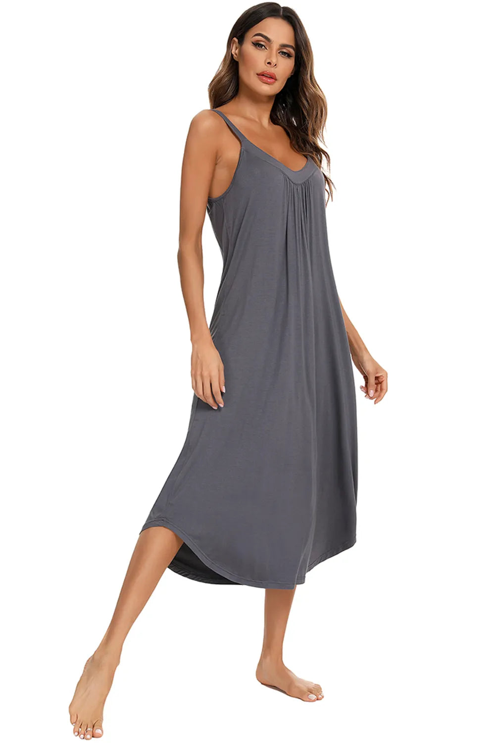 V-Neck Midi Lounge Dress in dark grey
