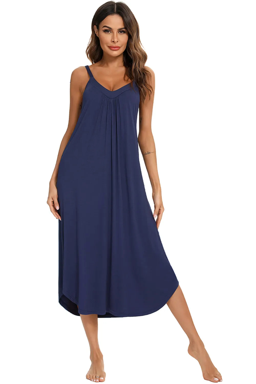 V-Neck Midi Lounge Dress in navy blue