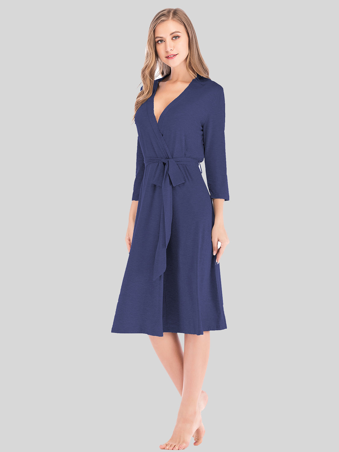 Plunge Tie Front Night Dress in blue with a tie-front closure