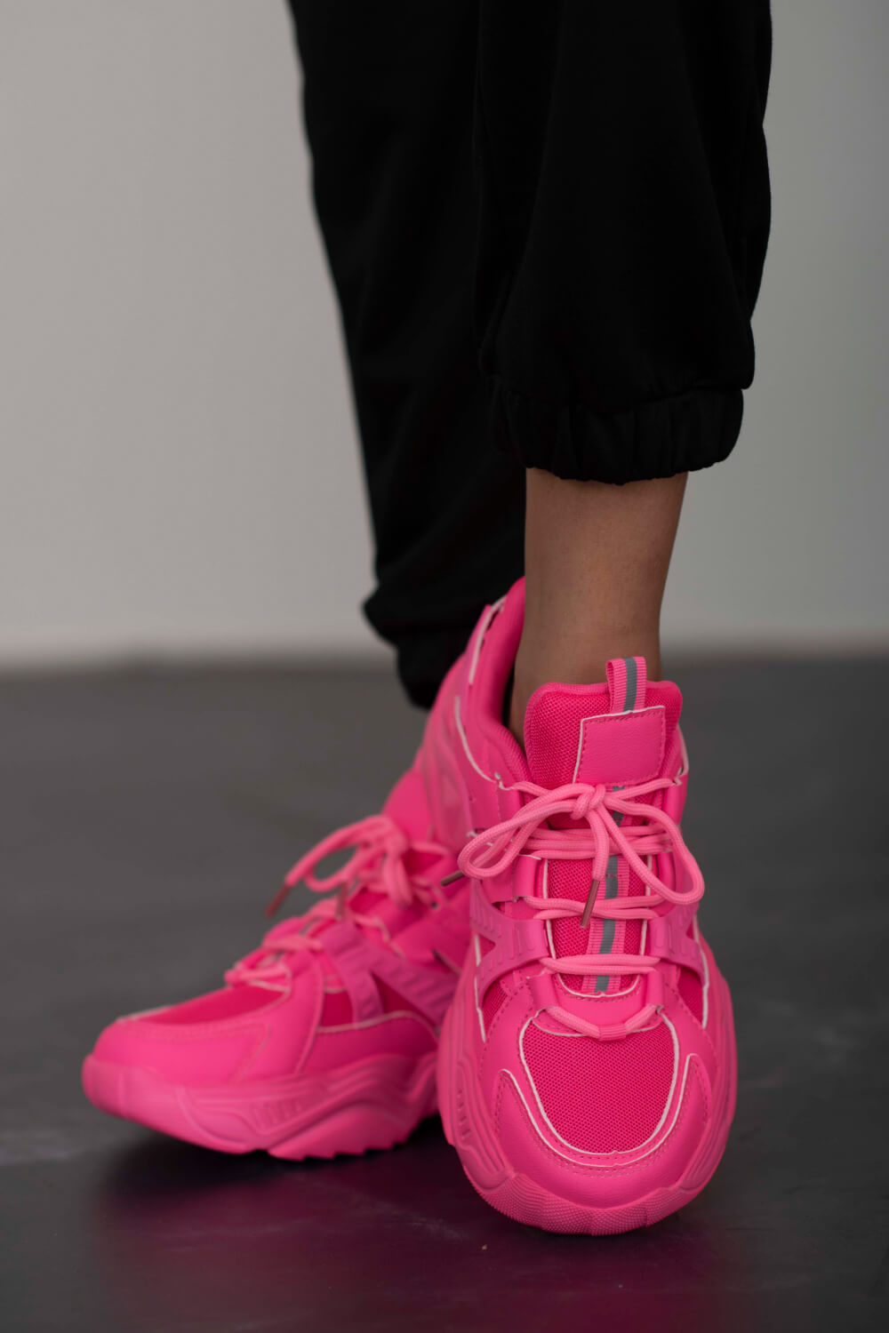 Running Late Chunky Sole Sneakers in Hot Pink