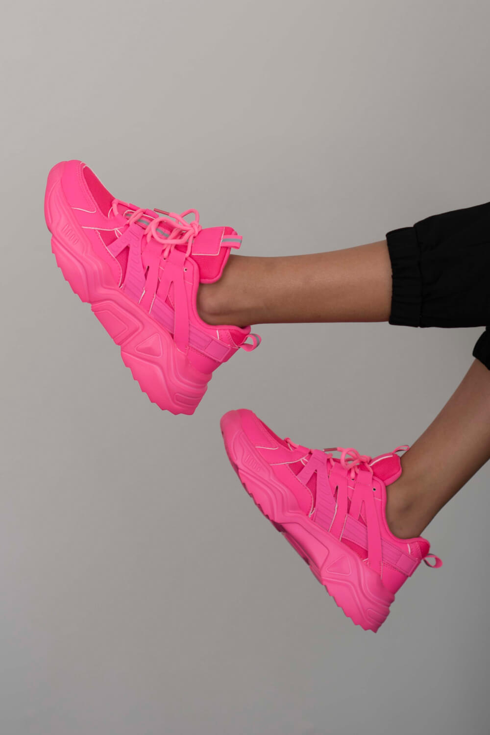 Running Late Chunky Sole Sneakers in Hot Pink