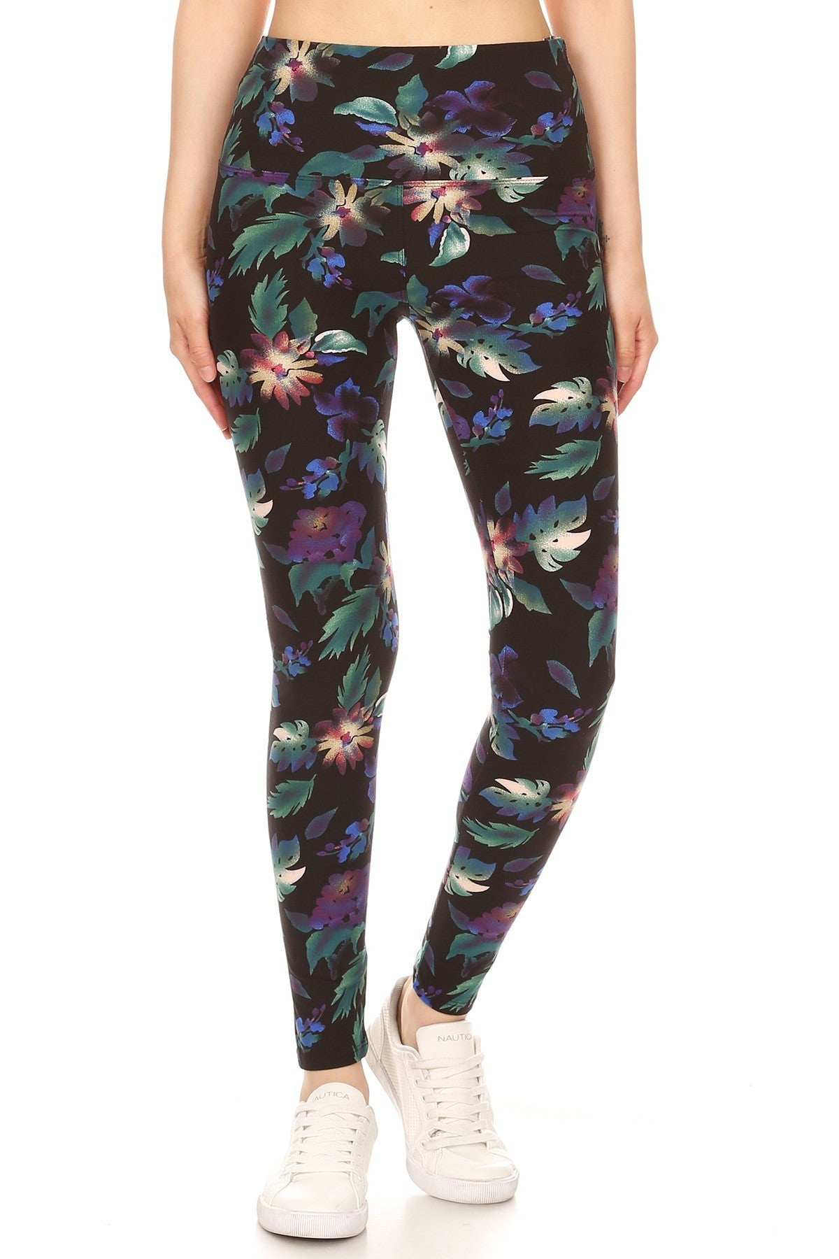 Floral Print High-Waist Yoga Leggings, full length, on a model