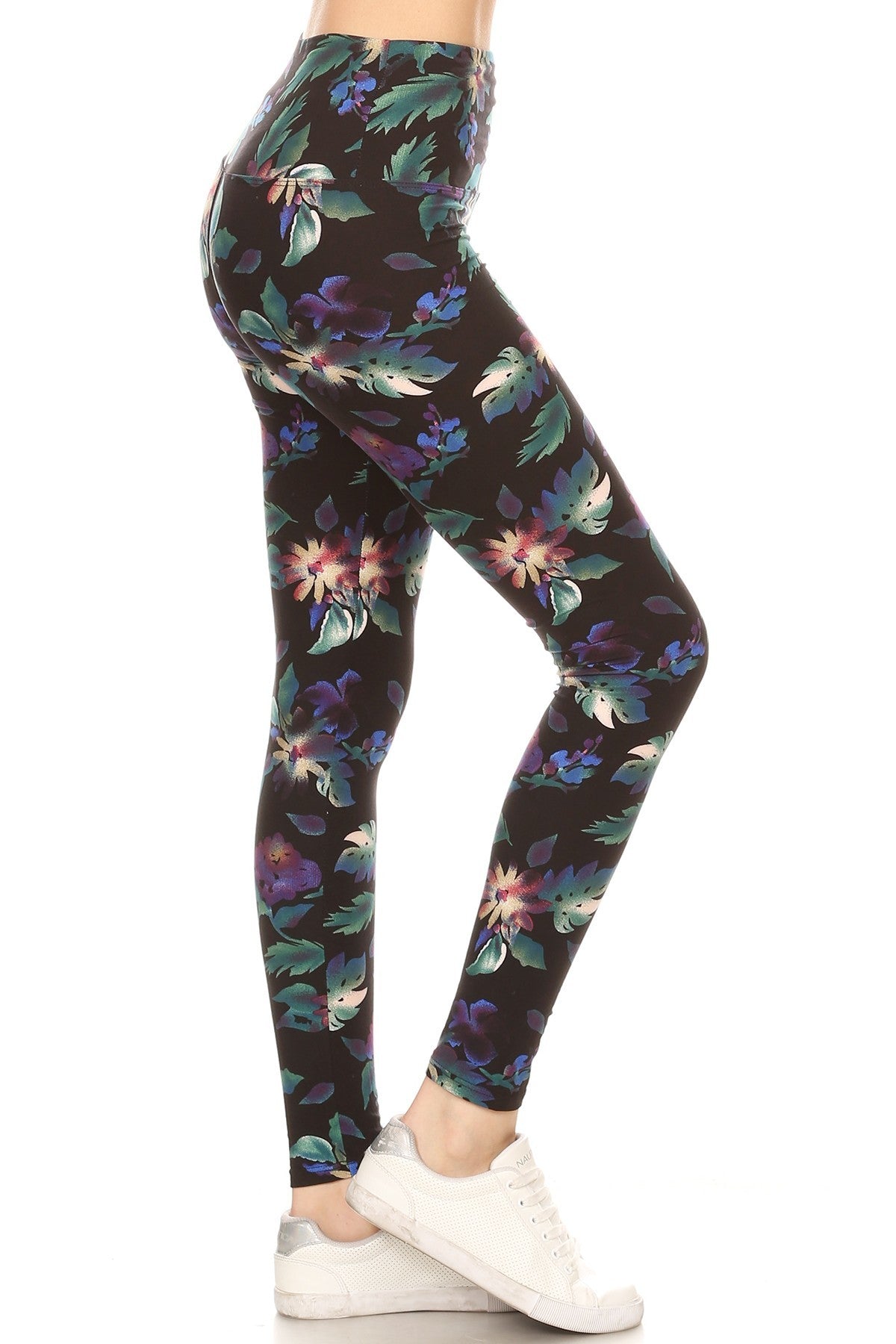 Floral Print High-Waist Yoga Leggings, full length, on a model