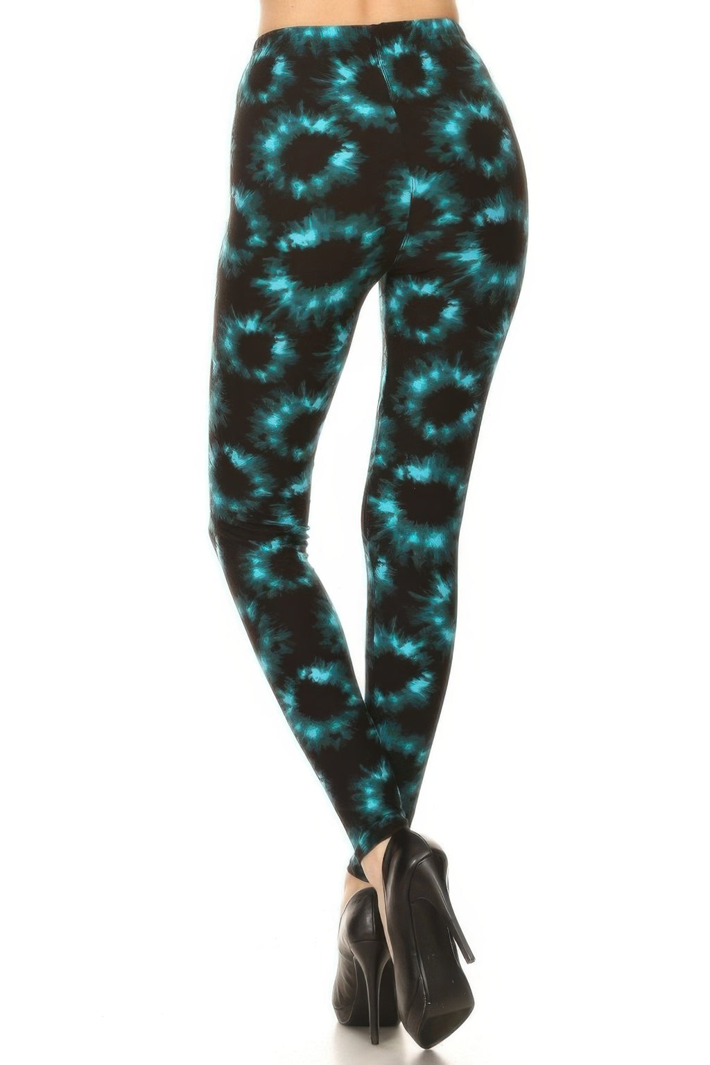 Tie-Dye Full-Length High-Waist Leggings with black and teal tie-dye pattern