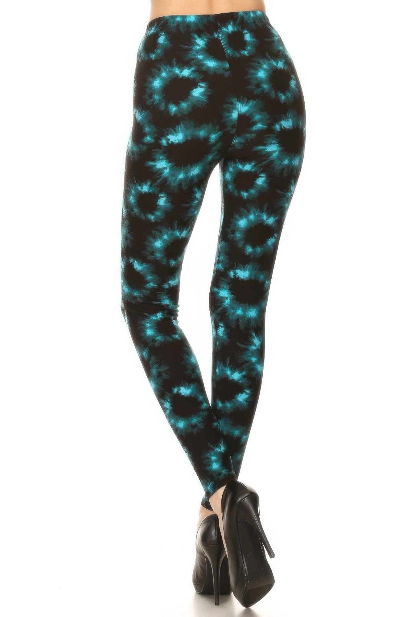 Tie-Dye Full-Length High-Waist Leggings with black and teal tie-dye pattern