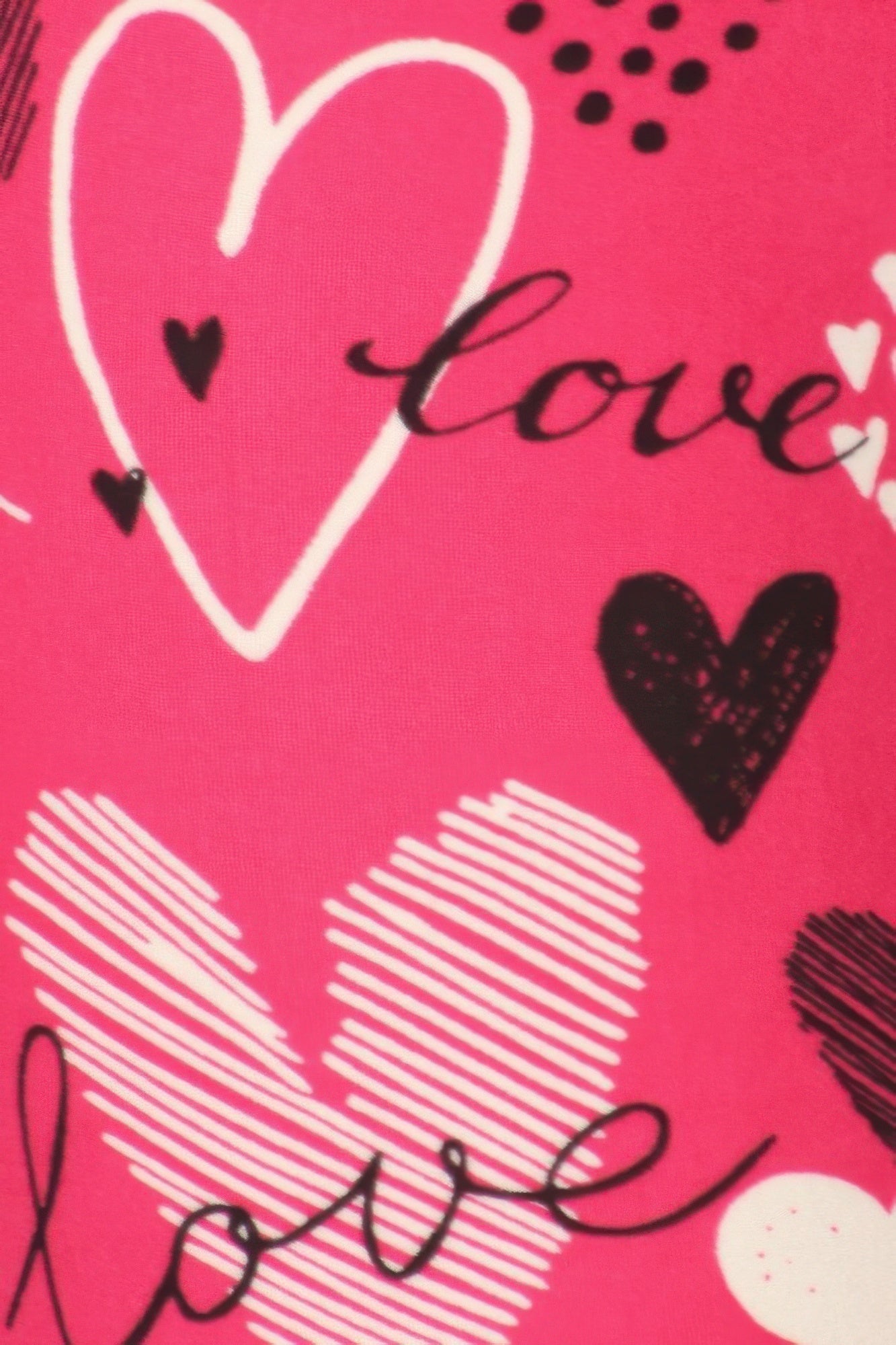 Heart Print High-Waist Leggings in pink with white and black hearts and the word love