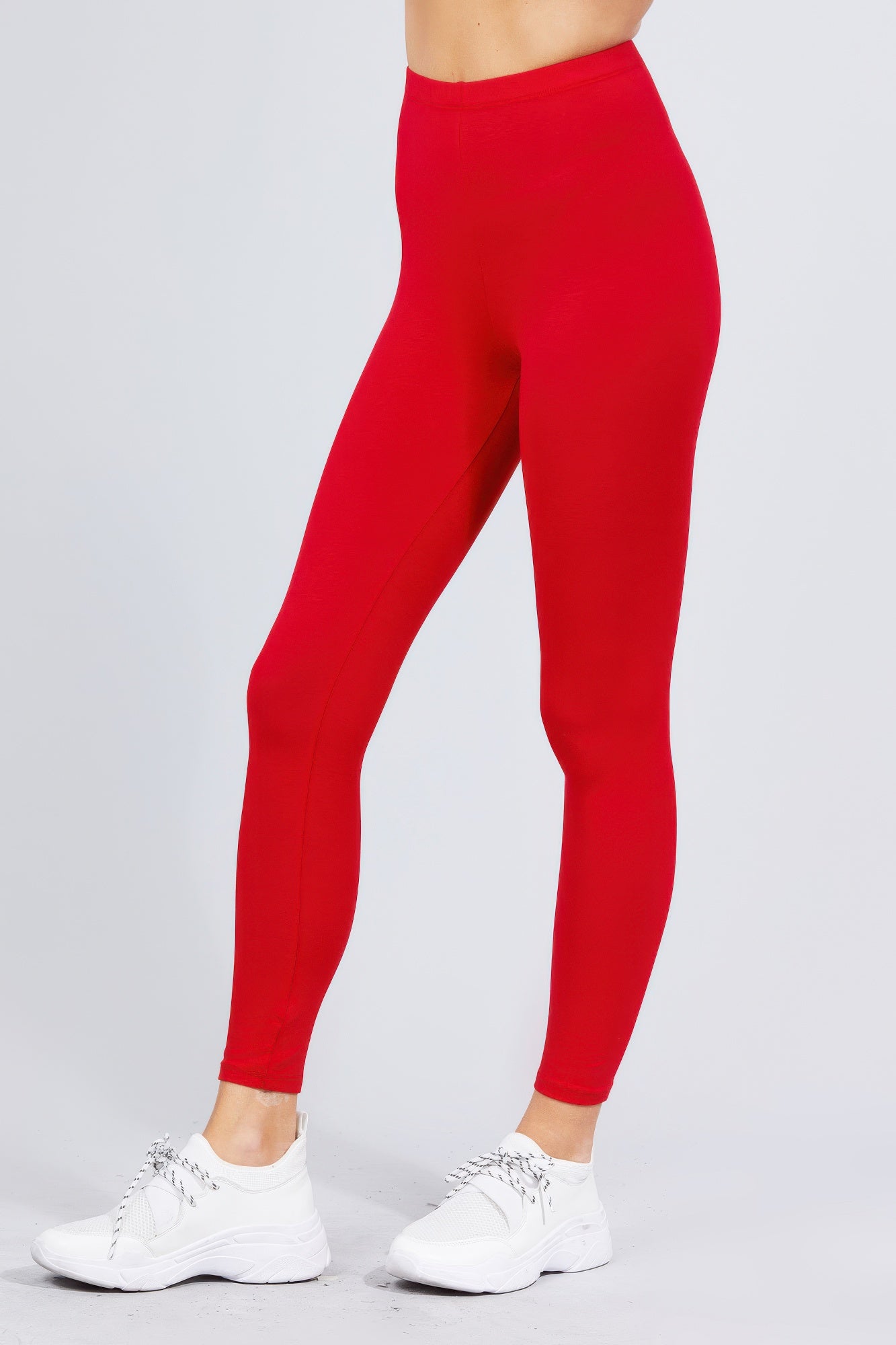 Red Cotton Spandex Leggings with white sneakers