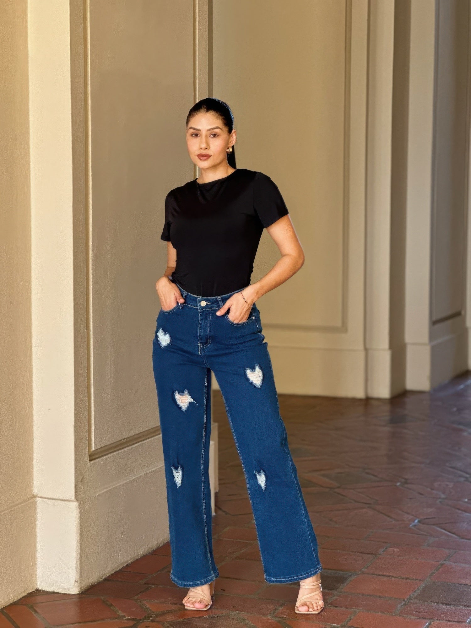 Embroidered Wide Leg Jeans – Distressed Heart Denim