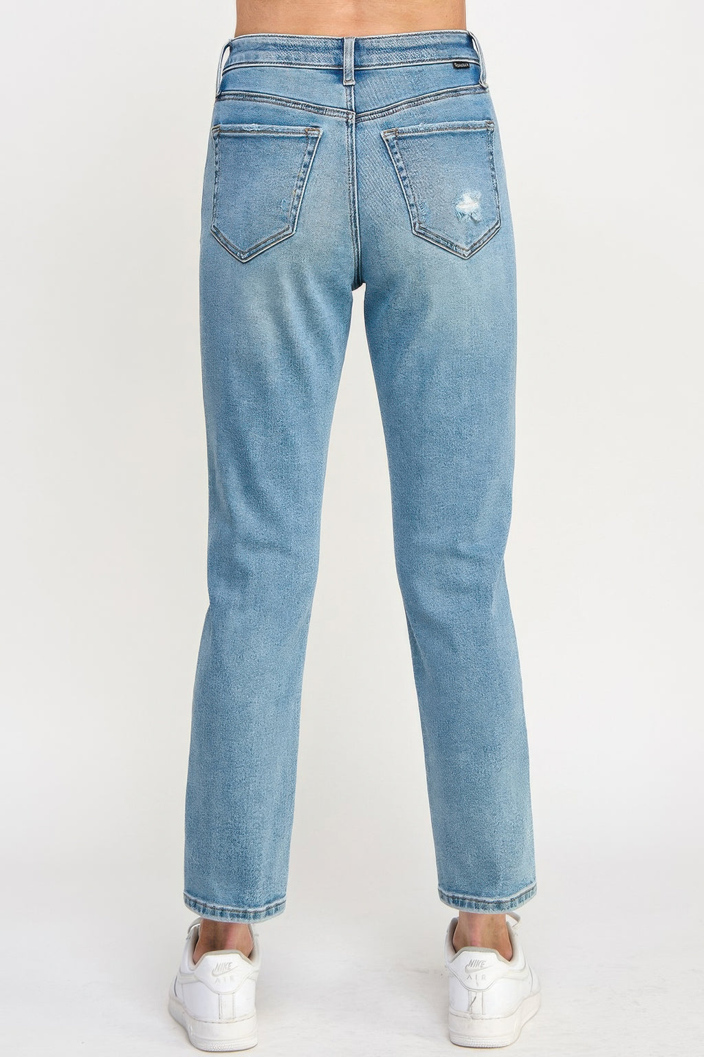 High Rise Distressed Relaxed Straight Jeans, back view