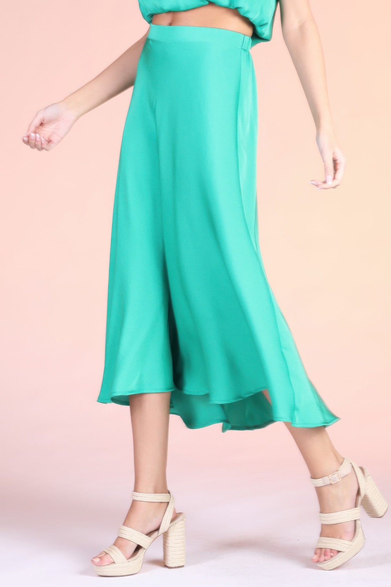 Aqua Mint Fluid A-Line Midi Skirt