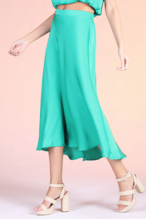 Aqua Mint Fluid A-Line Midi Skirt