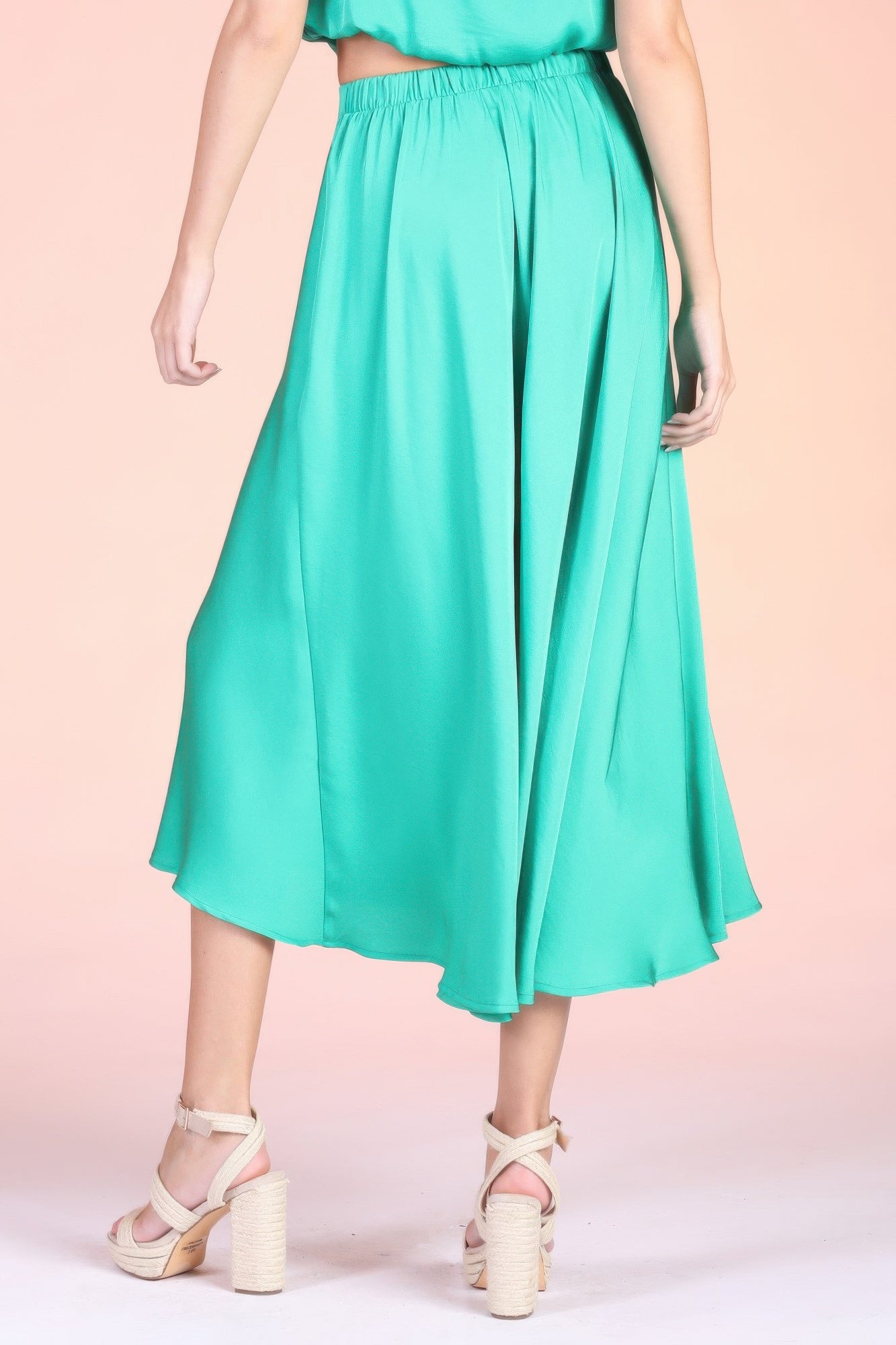 Aqua Mint Fluid A-Line Midi Skirt