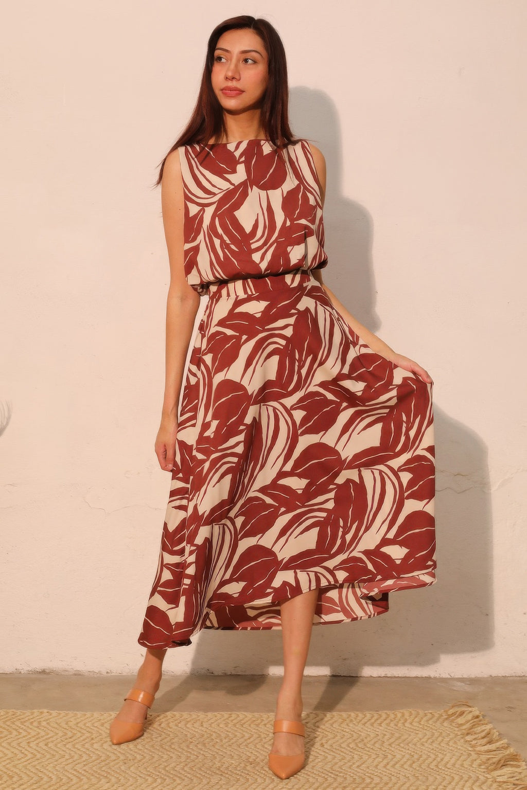 Desert Clay Botanical Midi Skirt