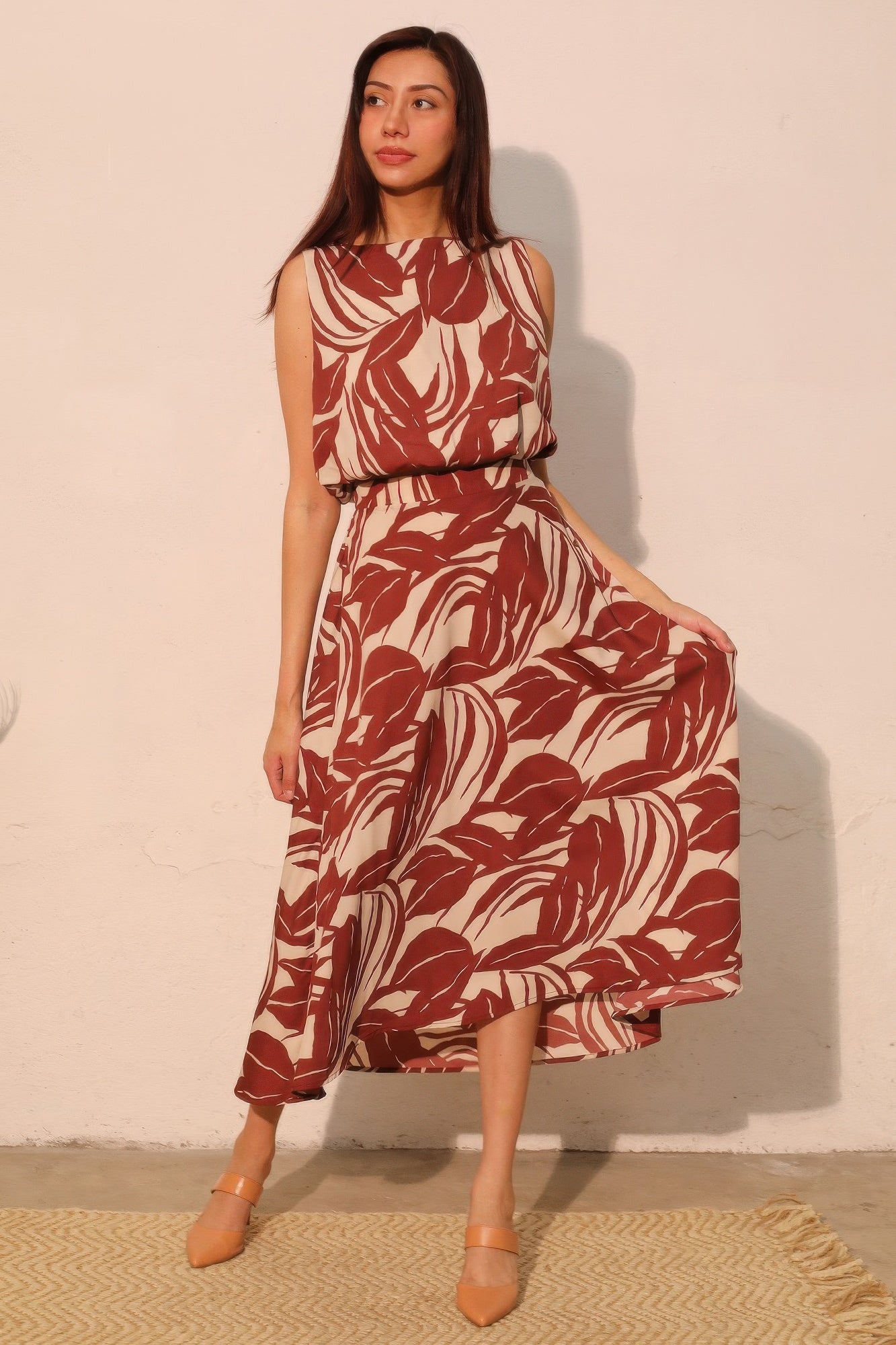 Desert Clay Botanical Midi Skirt