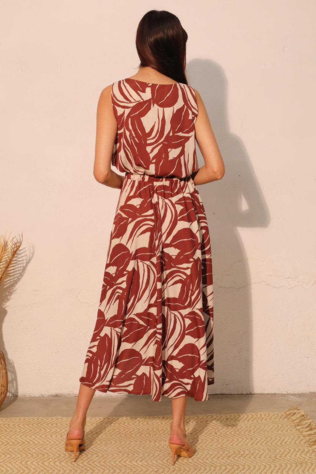 Desert Clay Botanical Midi Skirt, back view