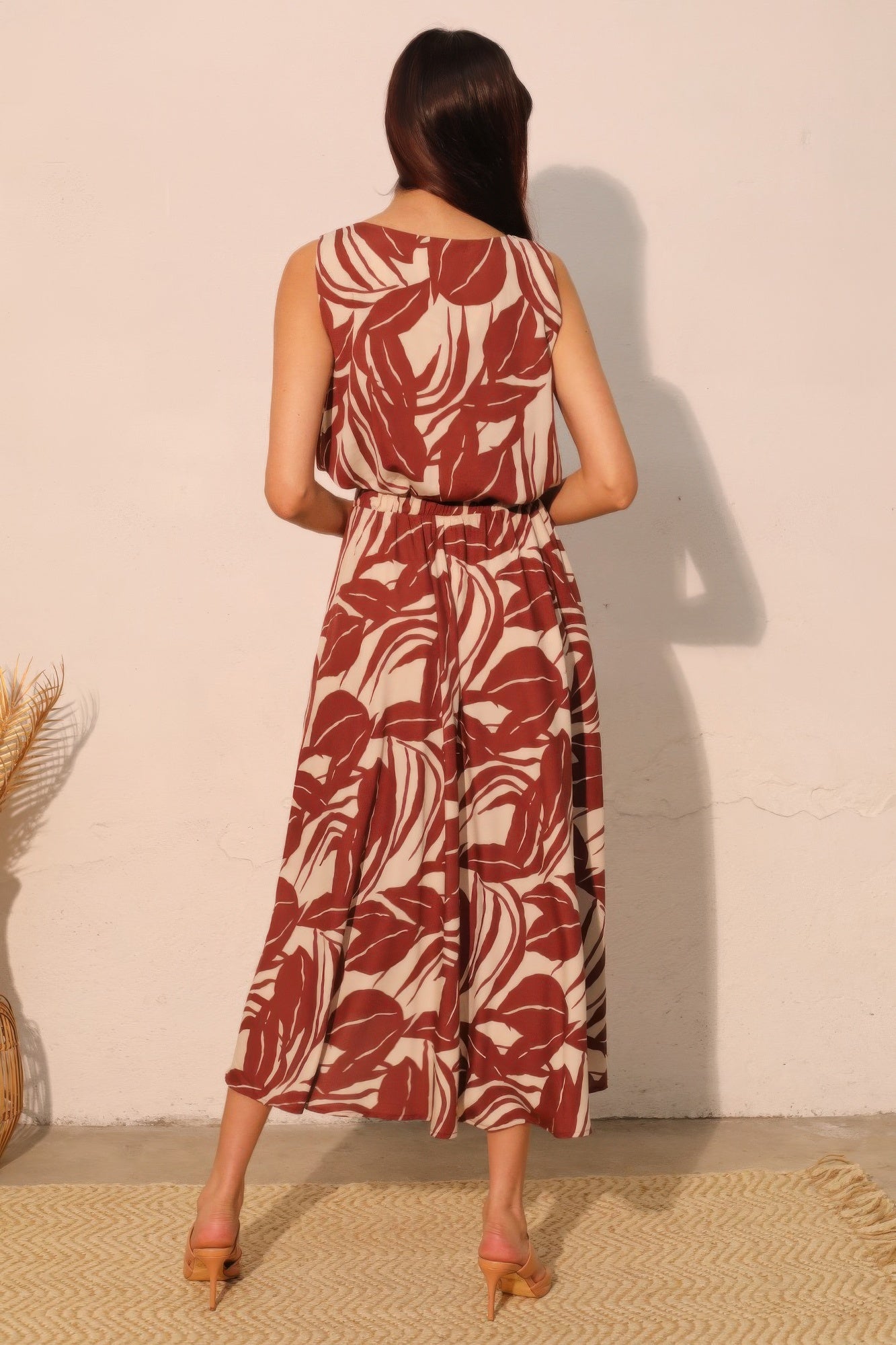 Desert Clay Botanical Midi Skirt, back view