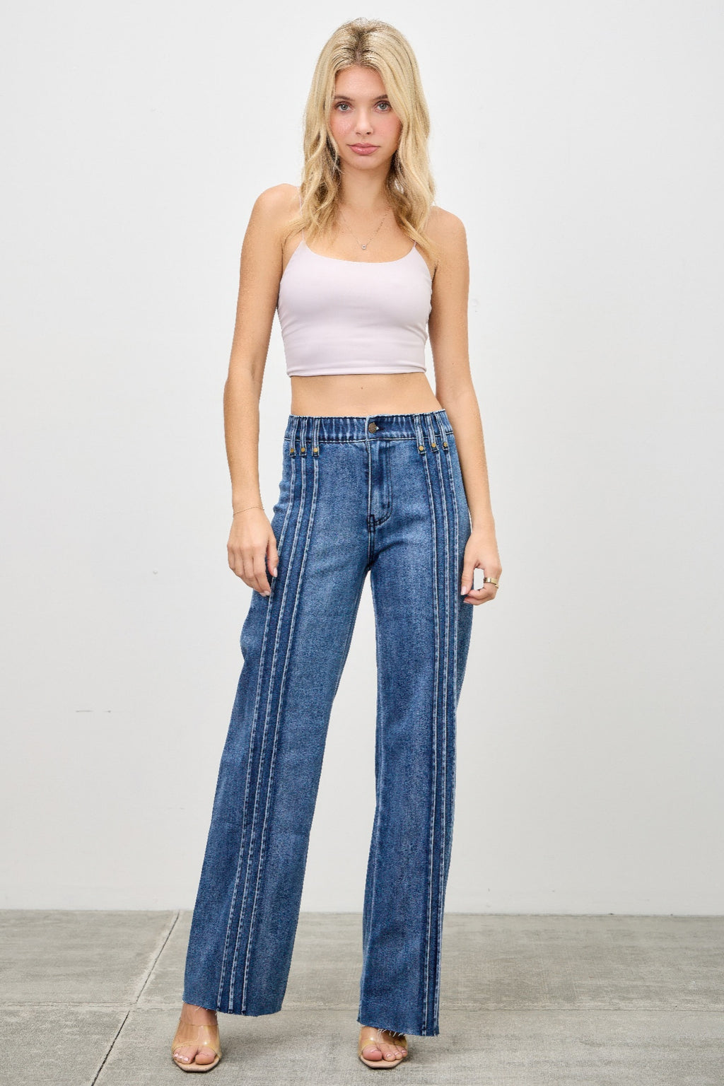 High Rise Straight Jeans with Front Line Detail