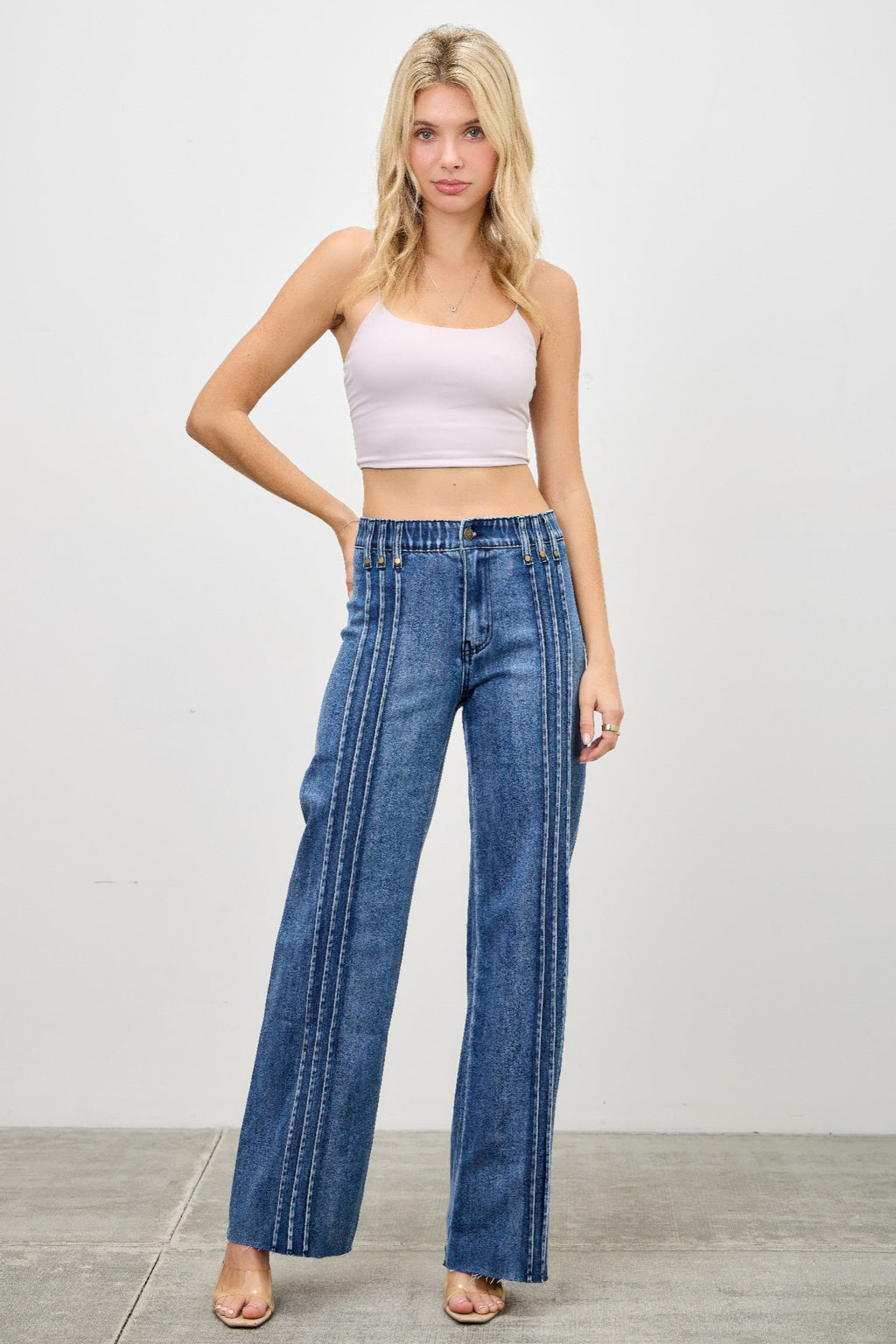 High Rise Straight Jeans with Front Line Detail