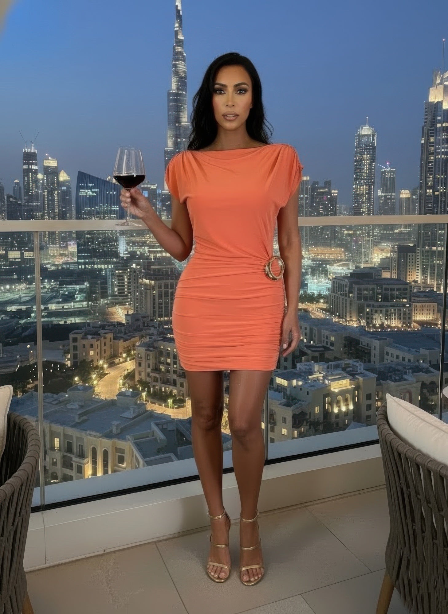 Burnt Orange Cap Sleeve Bodycon Mini Dress