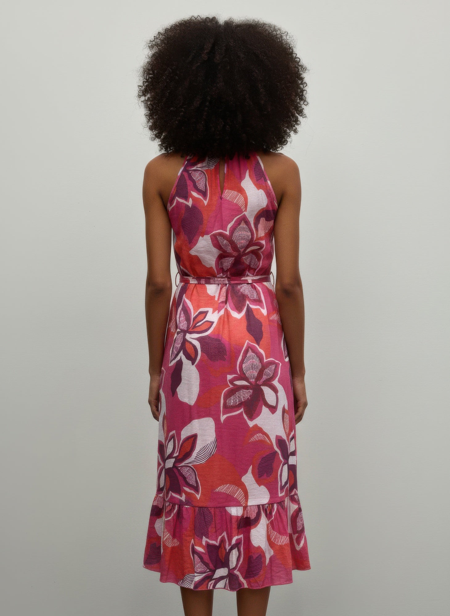Petal Pink Floral Halter-Neck Dress, back view