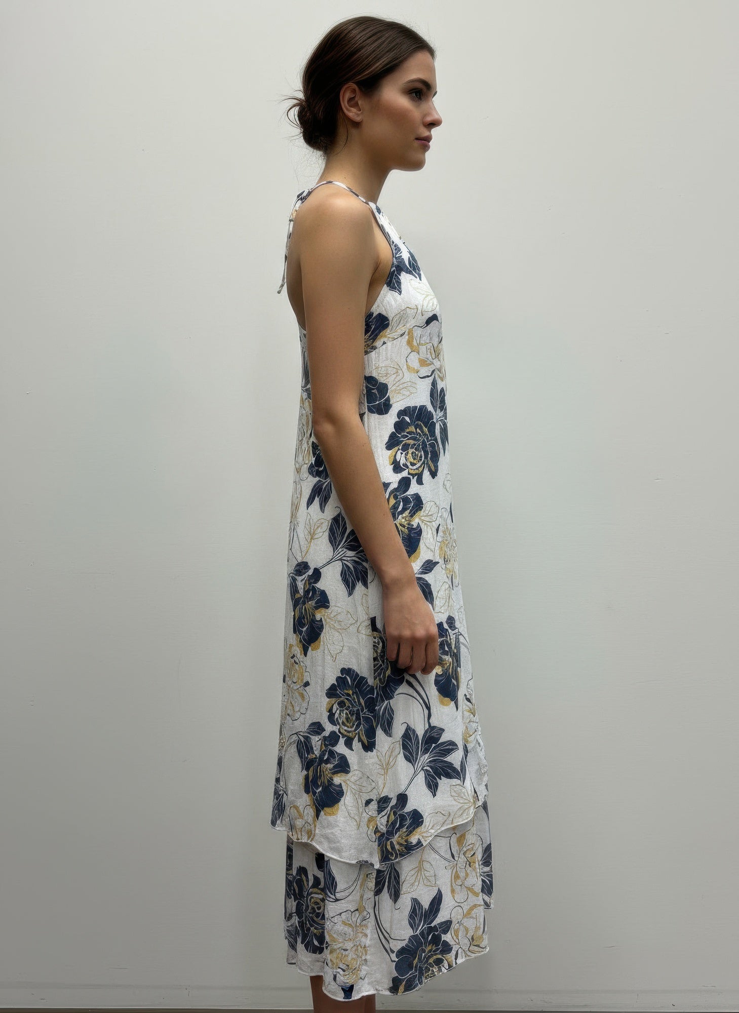 Porcelain Blue Floral Halter-Neck Dress