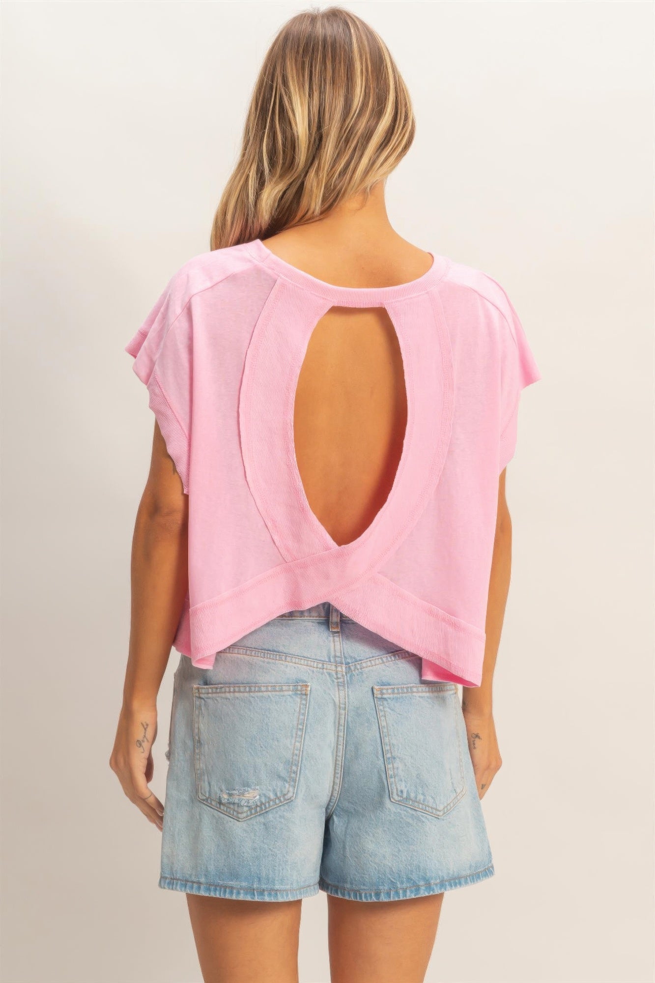 Petal Rose Boxy Cropped Tee with large oval cutout on back
