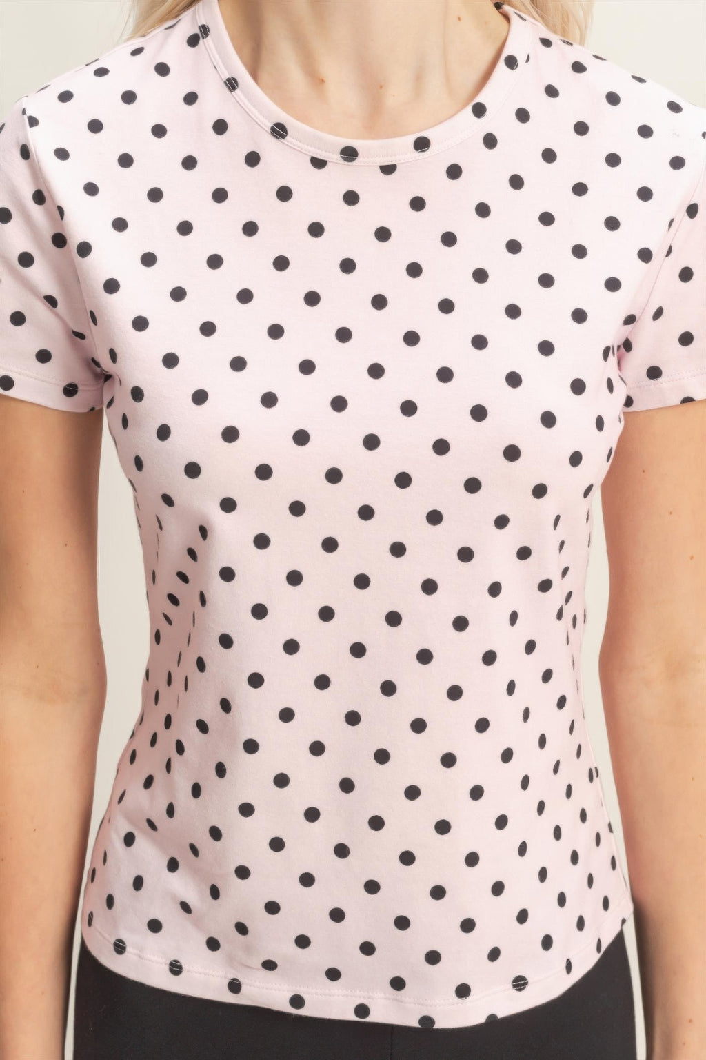 Blush Porcelain Polka Dot Fitted Short-Sleeve Top