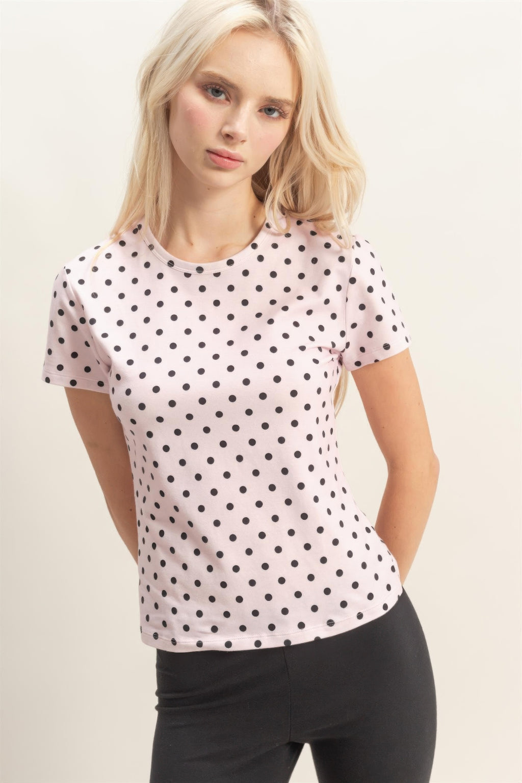 Blush Porcelain Polka Dot Fitted Short-Sleeve Top