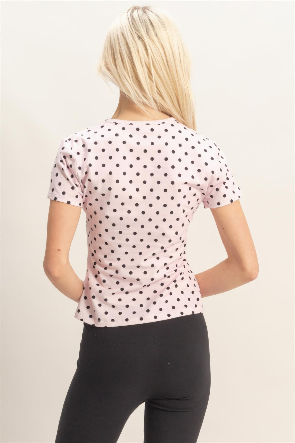 Blush Porcelain Polka Dot Fitted Short-Sleeve Top, back view