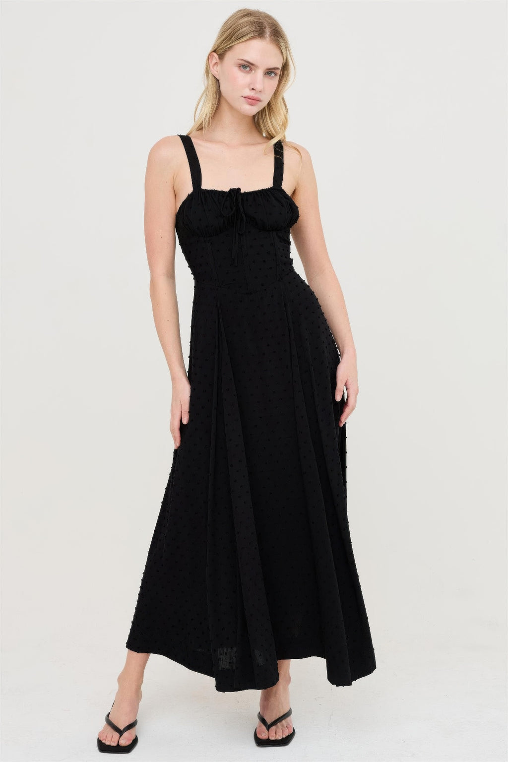 Ink Black Lace-Up Back Maxi Dress