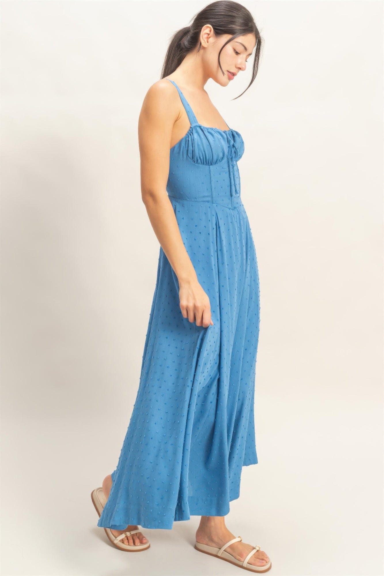 Azure Blue Ruched-Bust Slit Maxi Dress