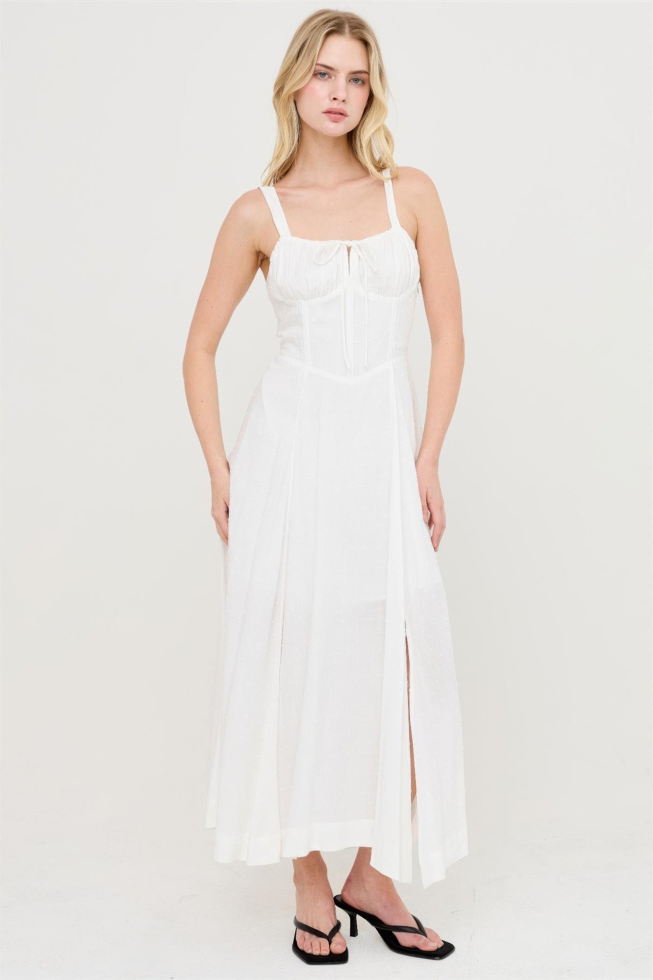 Pure White Corset-Detail Maxi Dress