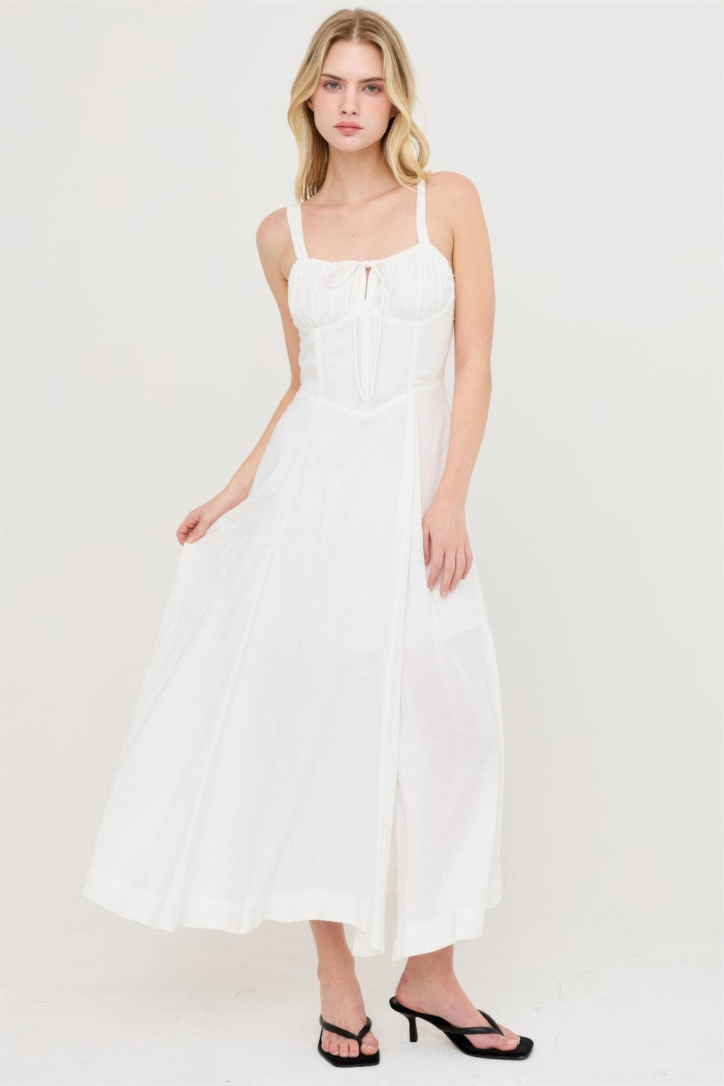 Pure White Corset-Detail Maxi Dress