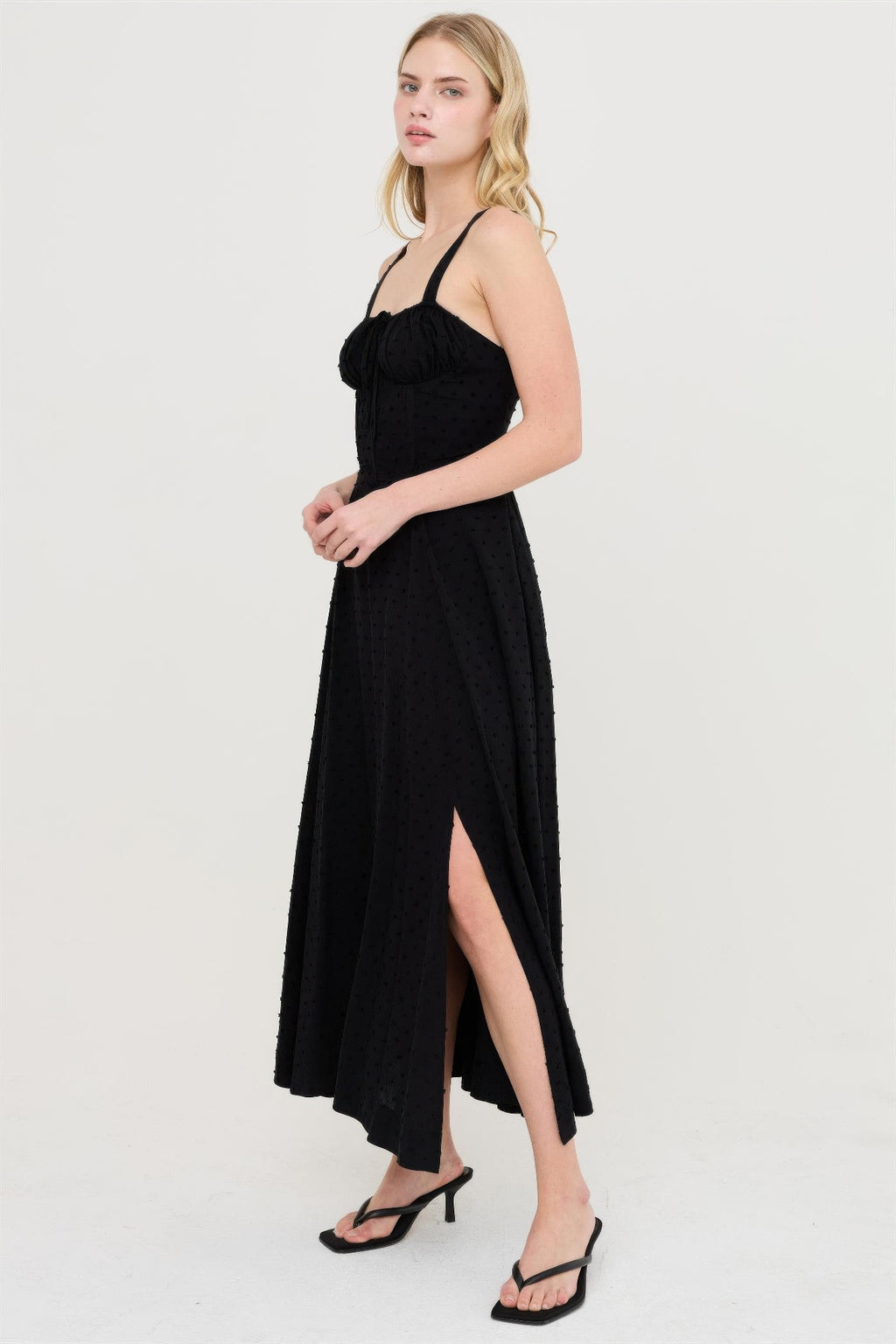 Ink Black Lace-Up Back Maxi Dress with side slit