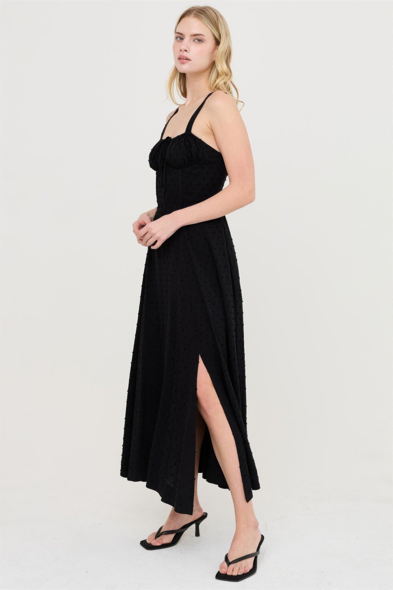 Ink Black Lace-Up Back Maxi Dress with side slit