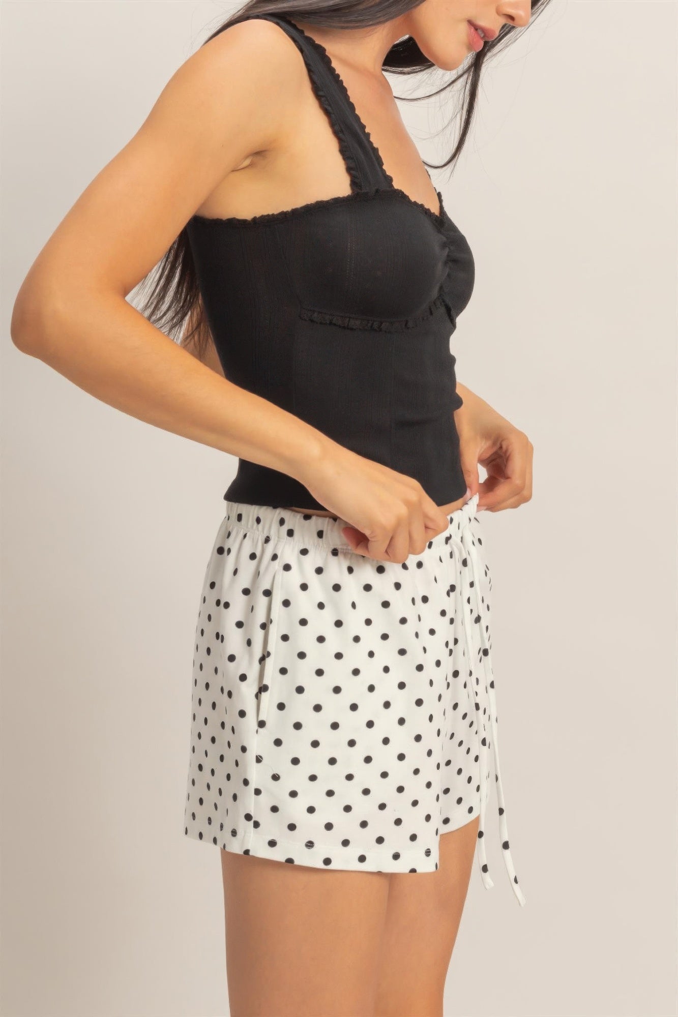 Porcelain White Polka Dot Drawstring Shorts