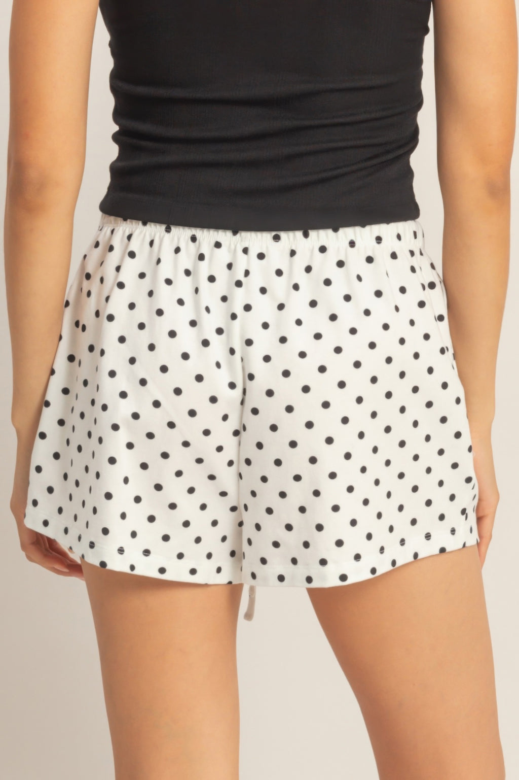 Porcelain White Polka Dot Drawstring Shorts