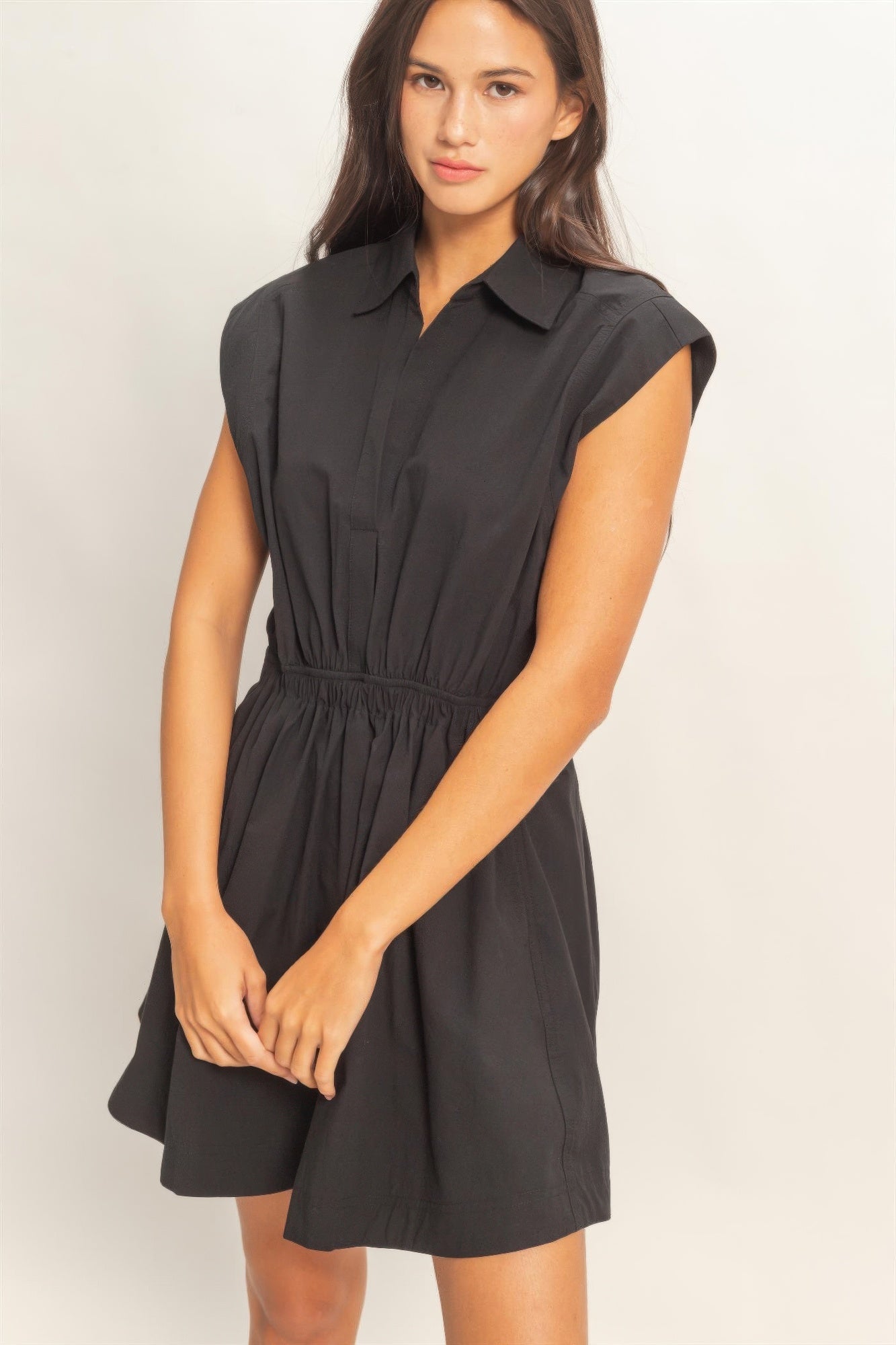Ink Black Button-Front Mini Dress